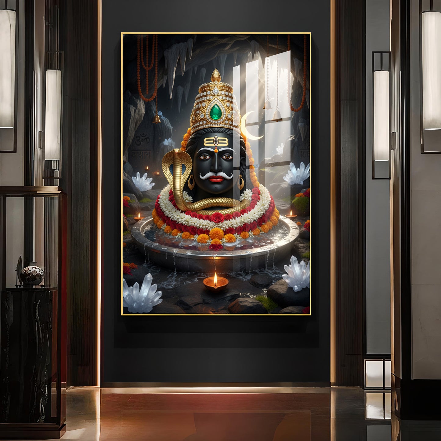 Lord Mahakal Glass Finish Vertical Wall Art