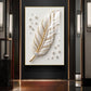 White & Gold Finish Feather Glass Finish Vertical Wall Art