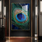 Peacock Feather With Water Drops Glass Finish Vertical Wall Art