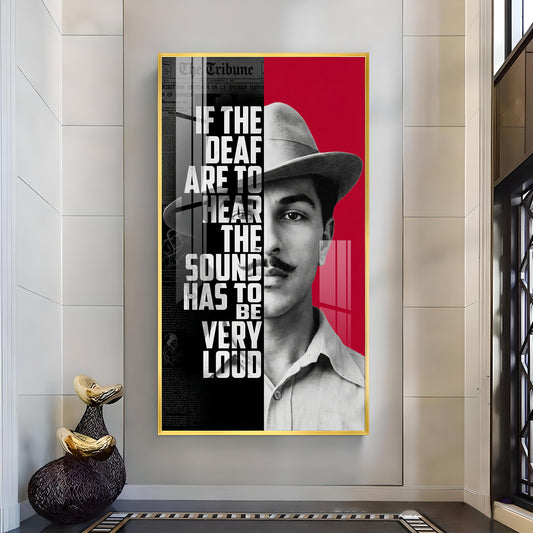 Bhagat Singh Glass Finish Vertical Wall Art