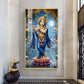 Lord Krishna With Flute Glass Finish Vertical Wall Art