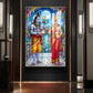 Annapurna Devi Offering Food To Lord Shiva Glass Finish Vertical Wall Art
