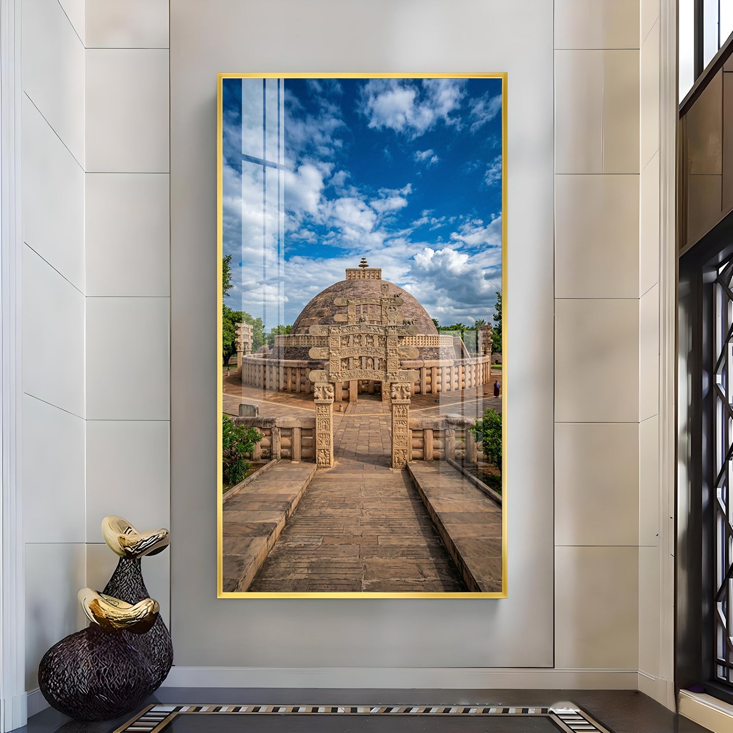 The Sanchi Stupa Glass Finish Vertical Wall Art