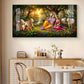 Radha and Krishna In Serene Forest Glass Finish Horizontal Wall Art