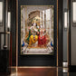 Hindu Deities Radha & Krishna Sitting Together Glass Finish Vertical Wall Art