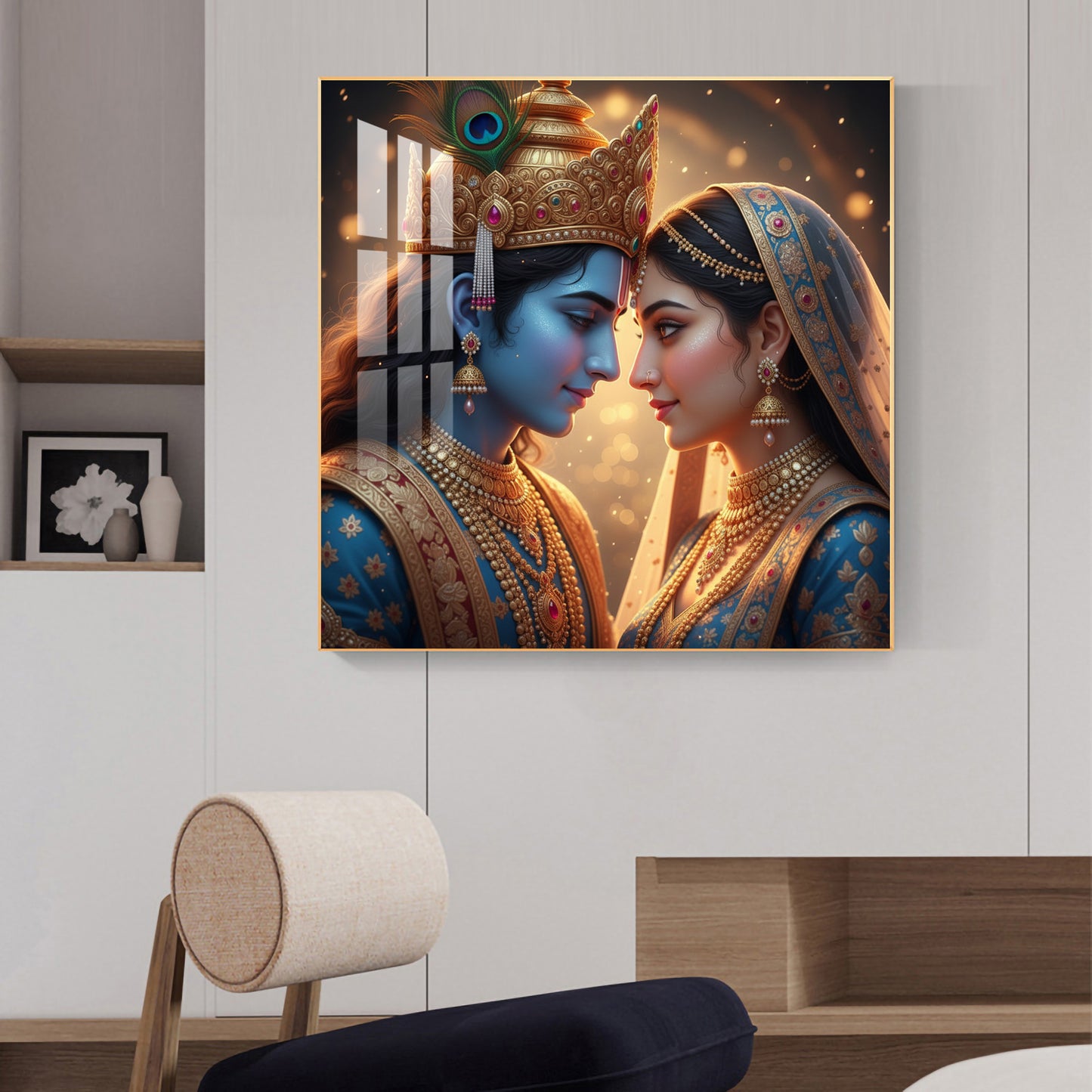 Divine Lord Radha and Krishna Glass Finish Square Wall Art
