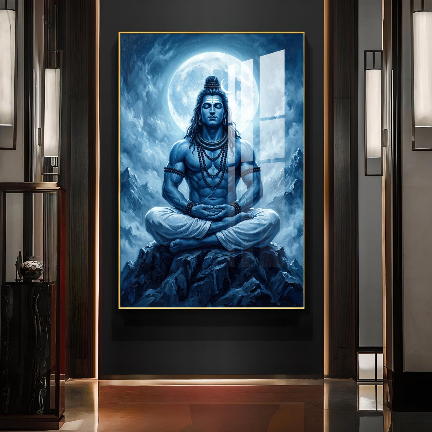 Divine Shiv Ji Glass Finish Vertical Wall Art