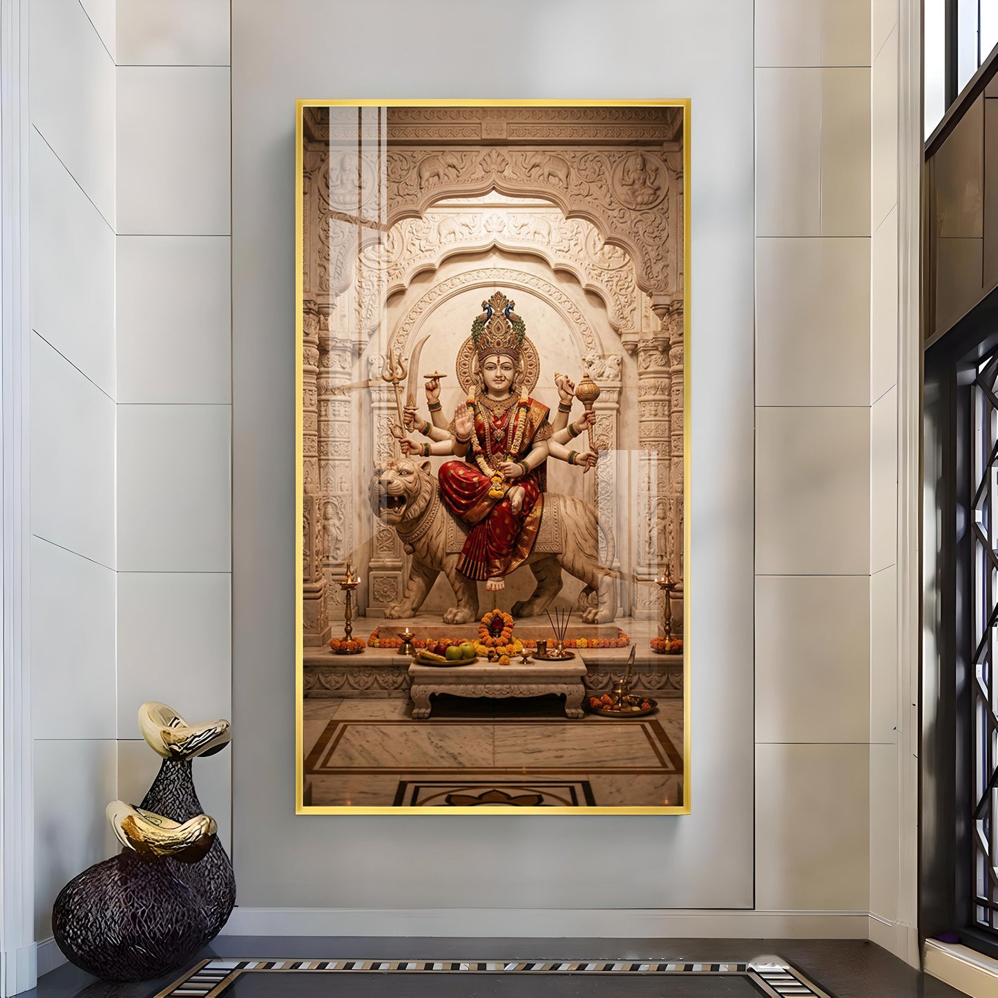 Hindu Goddess Durga Maa Glass Finish Vertical Wall Art