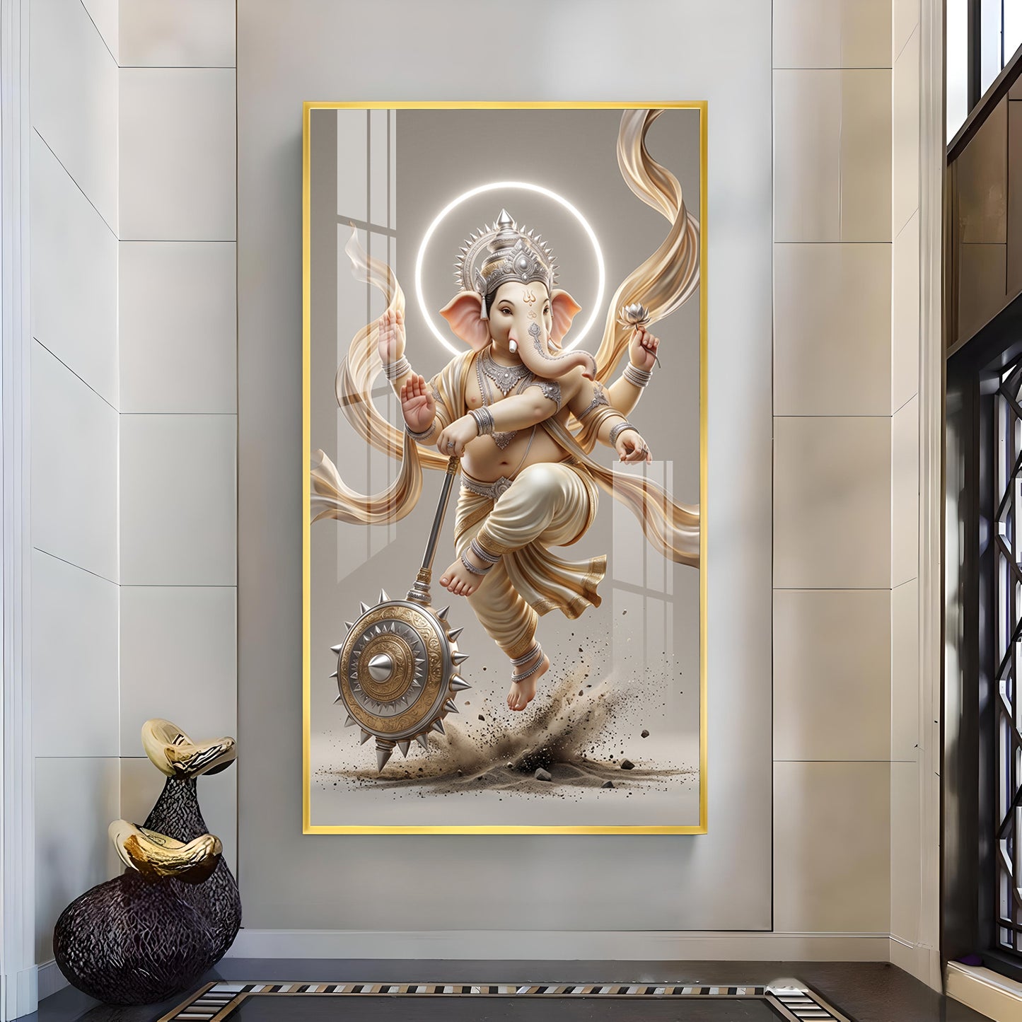 Divine Lord Ganesha ji Glass Finish Vertical Wall Art
