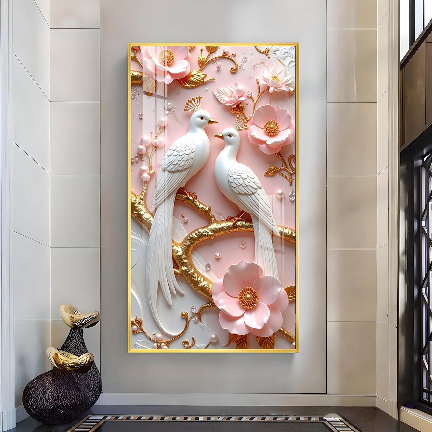 Whimsical Winged Pair Glass Finish Vertical Wall Art