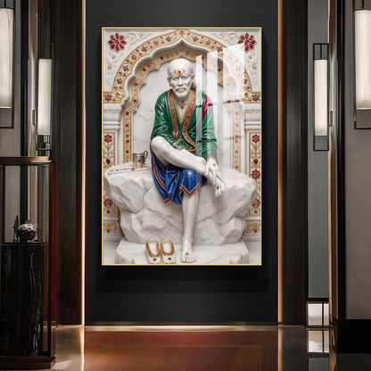Lord Sai Baba Glass Finish Vertical Wall Art