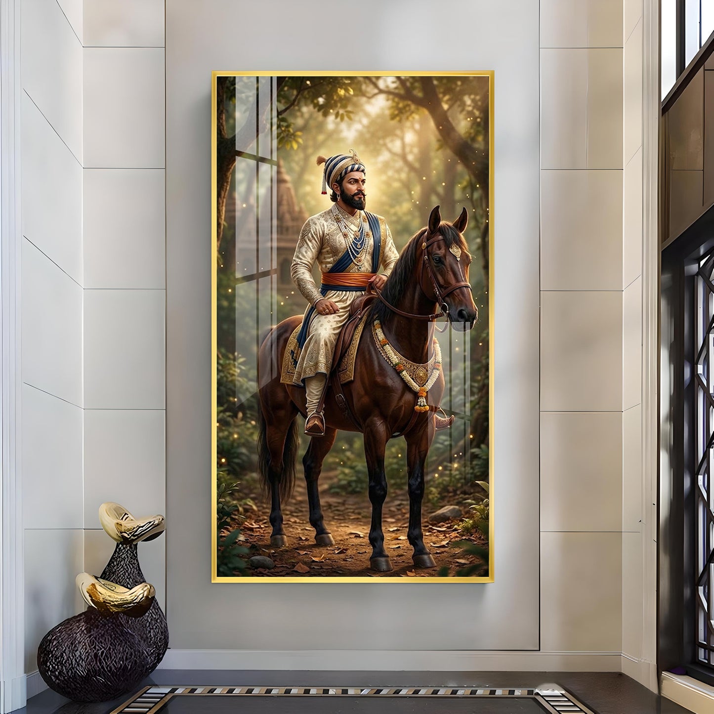 Maratha Shivaji Maharaj Glass Finish Vertical Wall Art