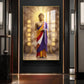 Depicting A Golden Buddha Glass Finish Vertical Wall Art