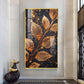 Sparkle Gold Foliage Leaves Glass Finish Vertical Wall Art