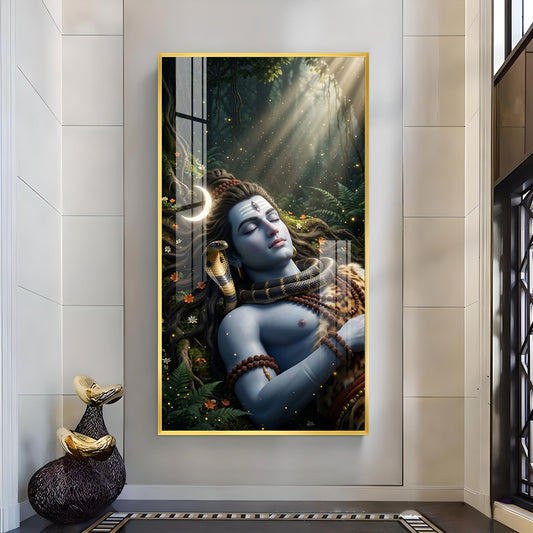 Hindu Deity Shiva Glass Finish Vertical Wall Art