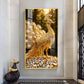 Golden Peacock Glass Finish Vertical Wall Art