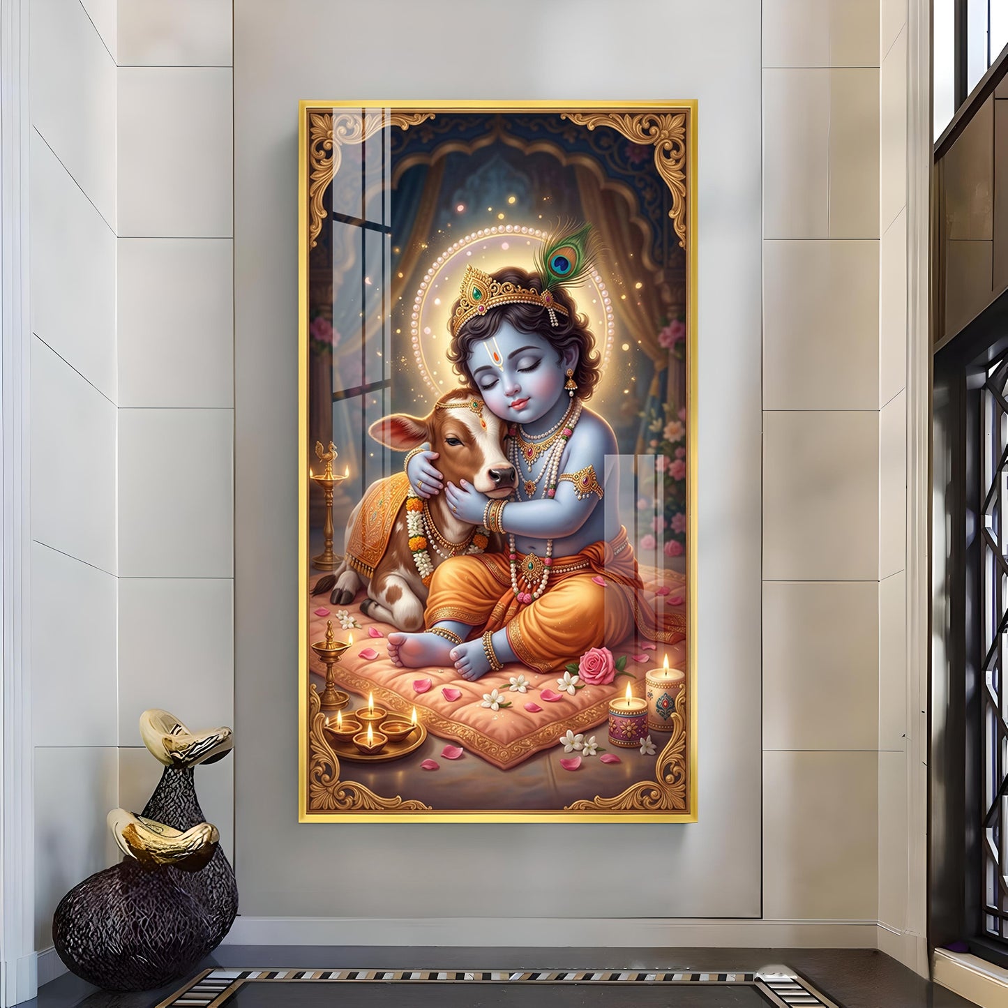 Little Kanha With Calf Glass Finish Vertical Wall Art