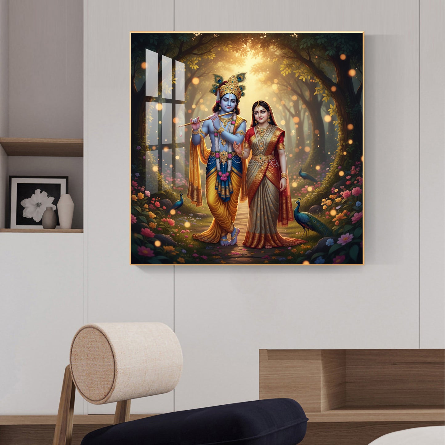 Jai Shree Radhe Krishna Glass Finish Square Wall Art