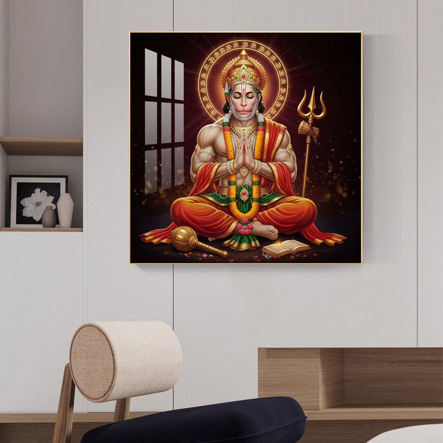 Veer Hanuman Ji Glass Finish Square Wall Art
