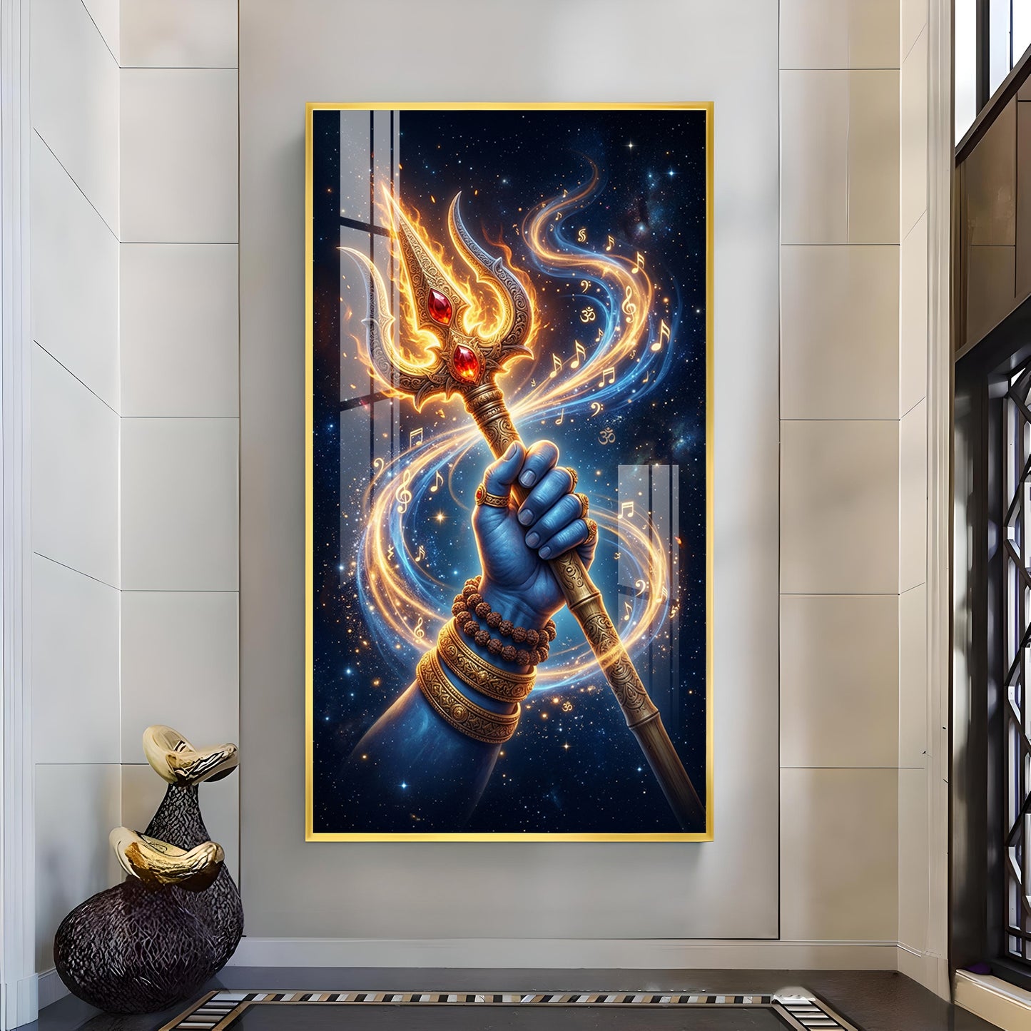 Lord Shiv Ji Trishul Glass Finish Vertical Wall Art