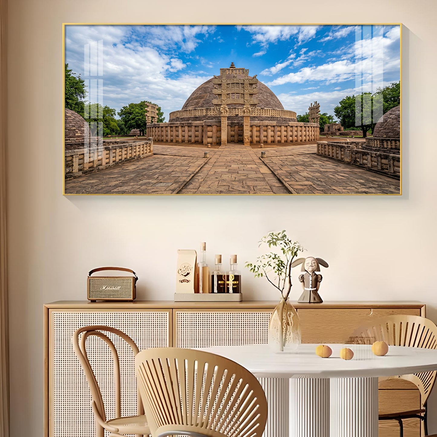 Stupa at Sanchi Glass Finish Horizontal Wall Art