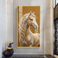 Horse In Gold & Silver Mane Glass Finish Vertical Wall Art