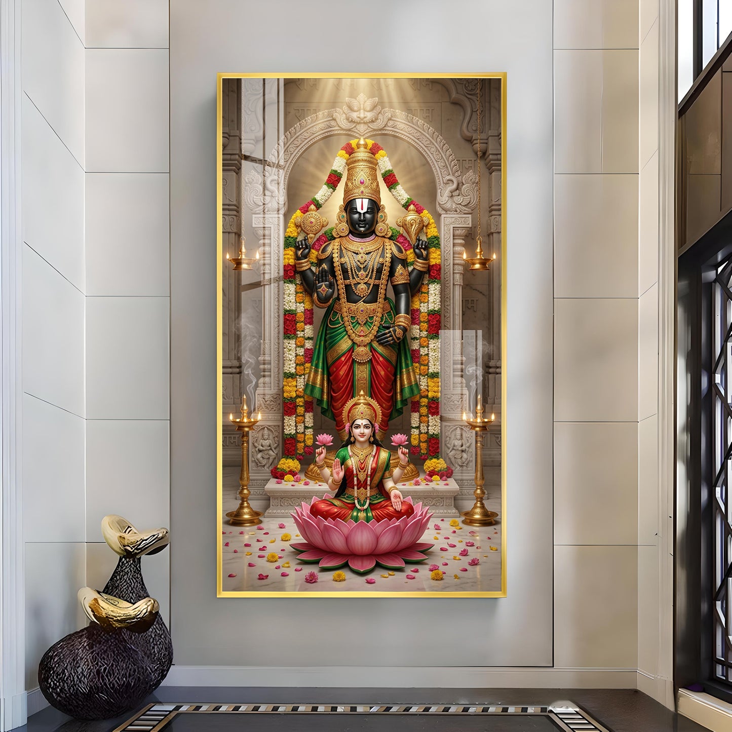 Lord Tirupati Bala Ji Glass Finish Vertical Wall Art
