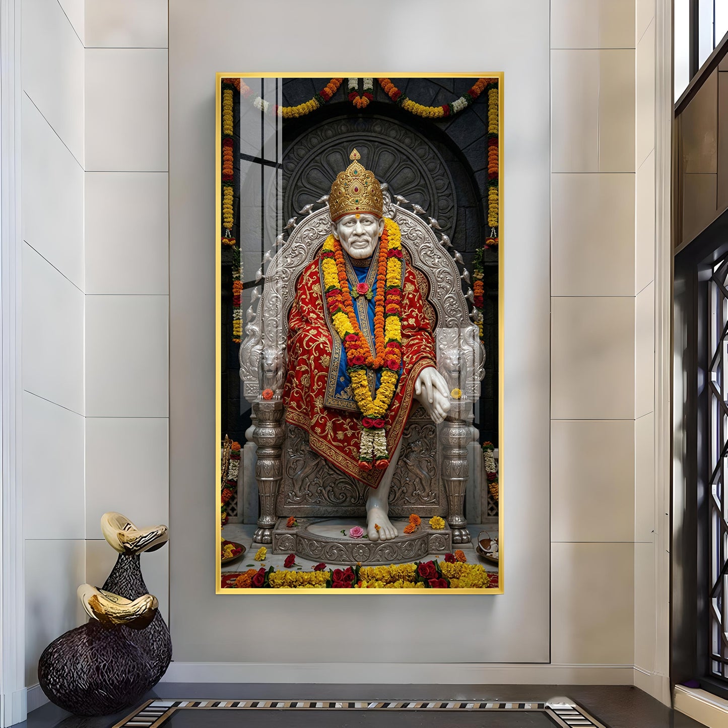 Sai Baba Blessings Glass Finish Vertical Wall Art