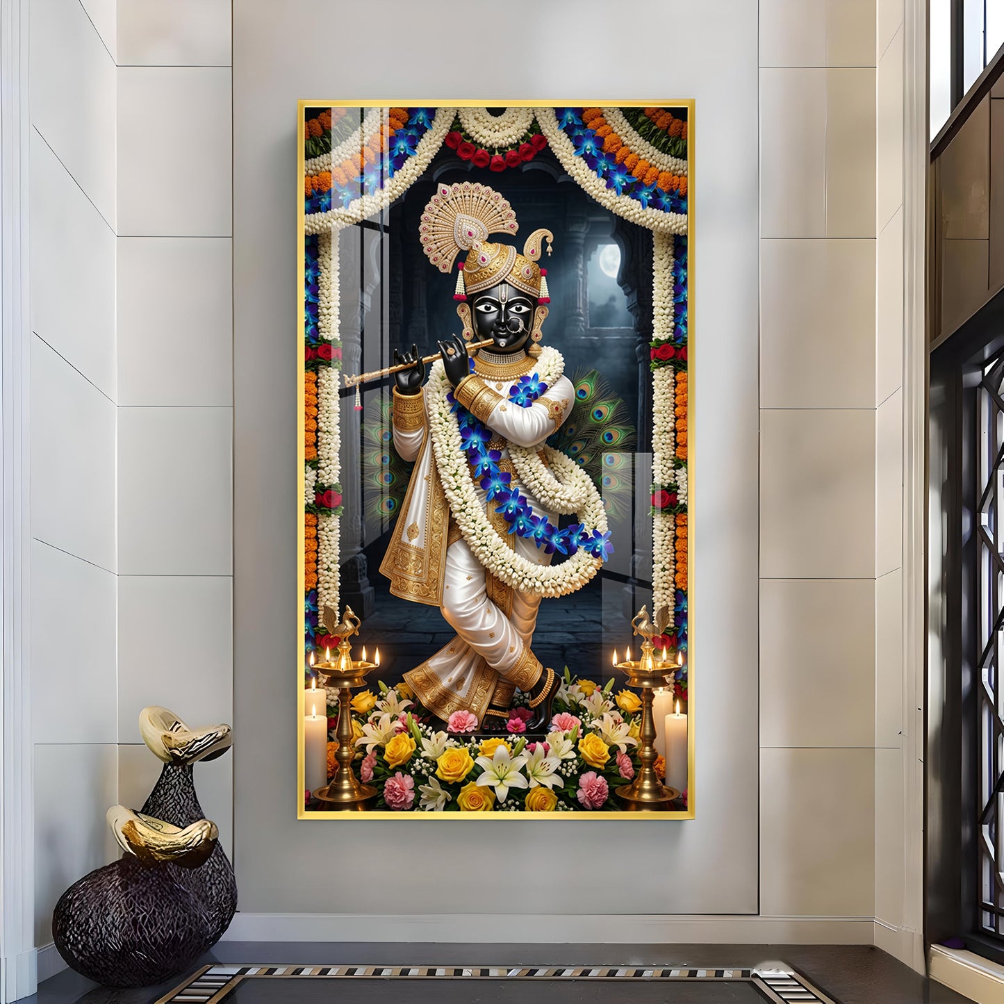 God Shreenath Ji Glass Finish Vertical Wall Art
