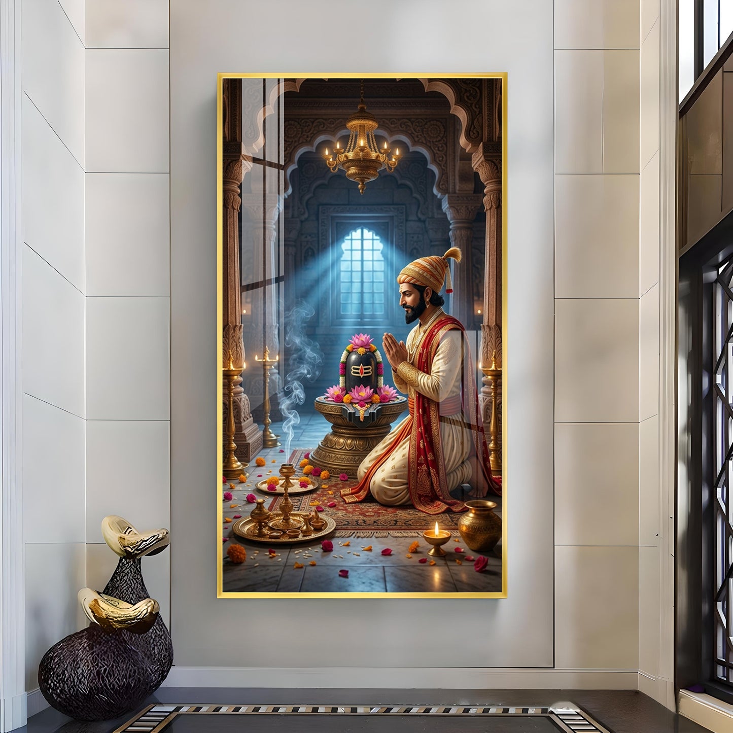 Chhatrapati Shivaji Maharaj WIth Lord Shiva Glass Finish Vertical Wall Art