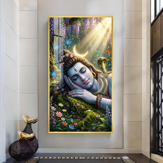 Lord Shiva Glass Finish Vertical Wall Art