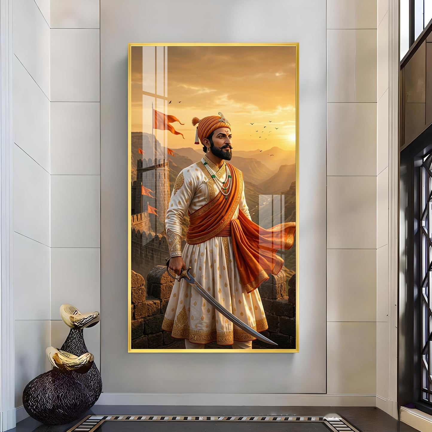 Shivaji Maharaj Warrior Spirit Glass Finish Vertical Wall Art