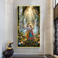 Beautiful Radha Krishna Divine Love Glass Finish Vertical Wall Art