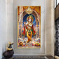 Divine Krishna With Flute Glass Finish Vertical Wall Art