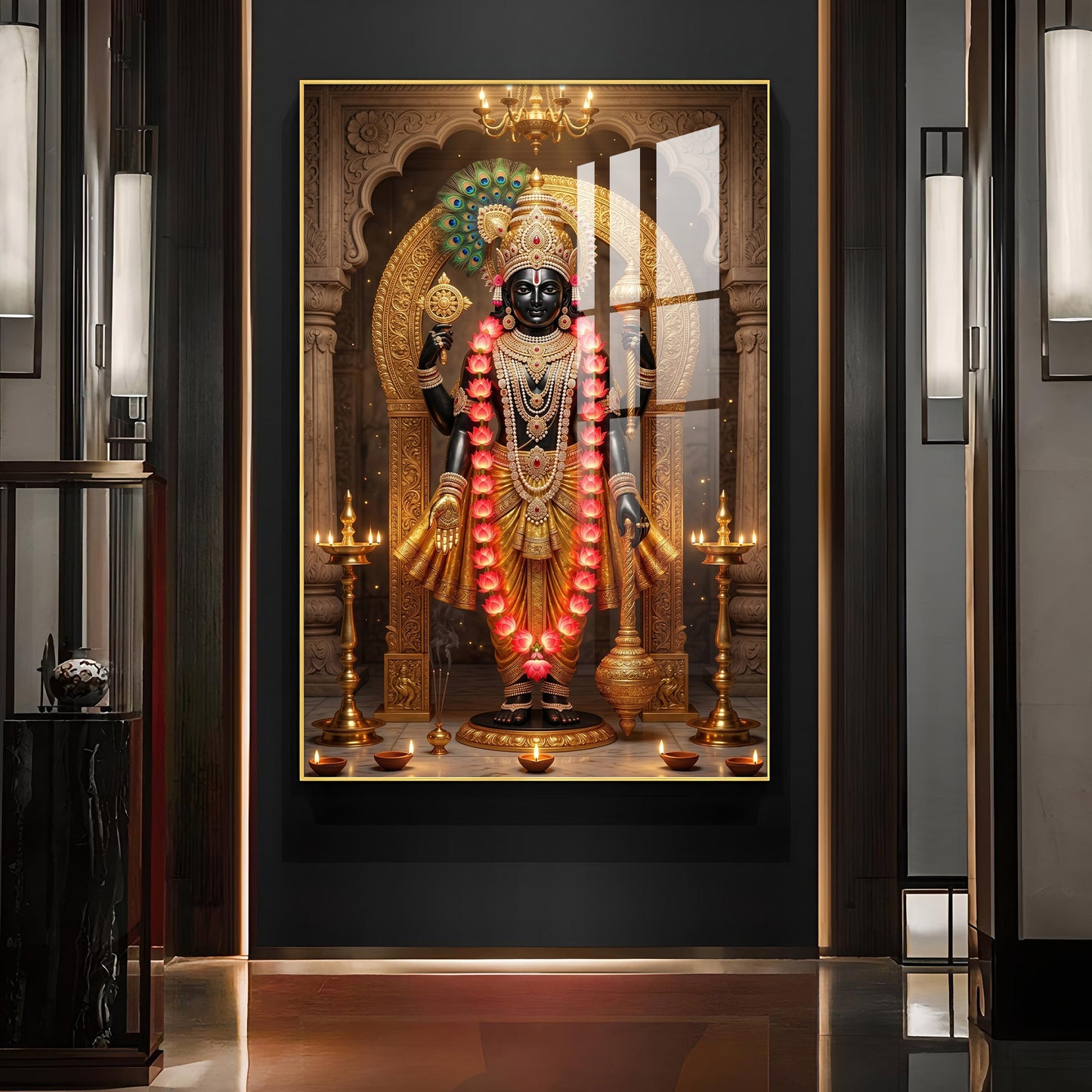 Hindu Deity Lord Venkateswara Glass Finish Vertical Wall Art