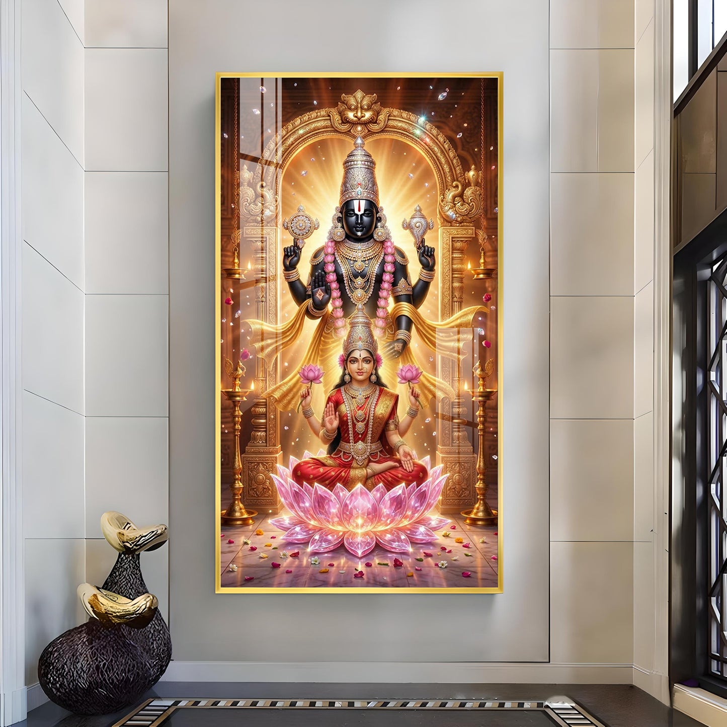 Lord Tirupati Balaji Glass Finish Vertical Wall Art
