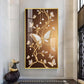 Golden Vines With White Butterflies Glass Finish Vertical Wall Art