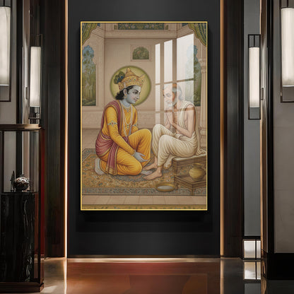Krishna Sudama Glass Finish Vertical Wall Art