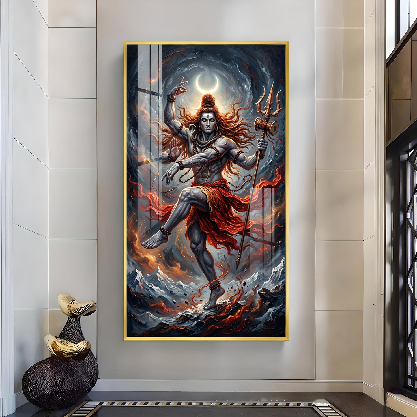 Shiv Sadhana Glass Finish Vertical Wall Art