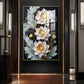 White Lotus With Golden Accents Glass Finish Vertical Wall Art