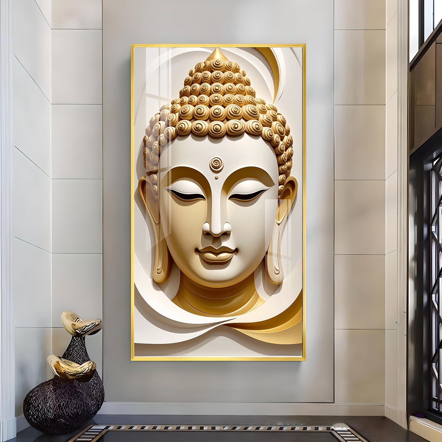 Divine Peace Buddha Glass Finish Vertical Wall Art