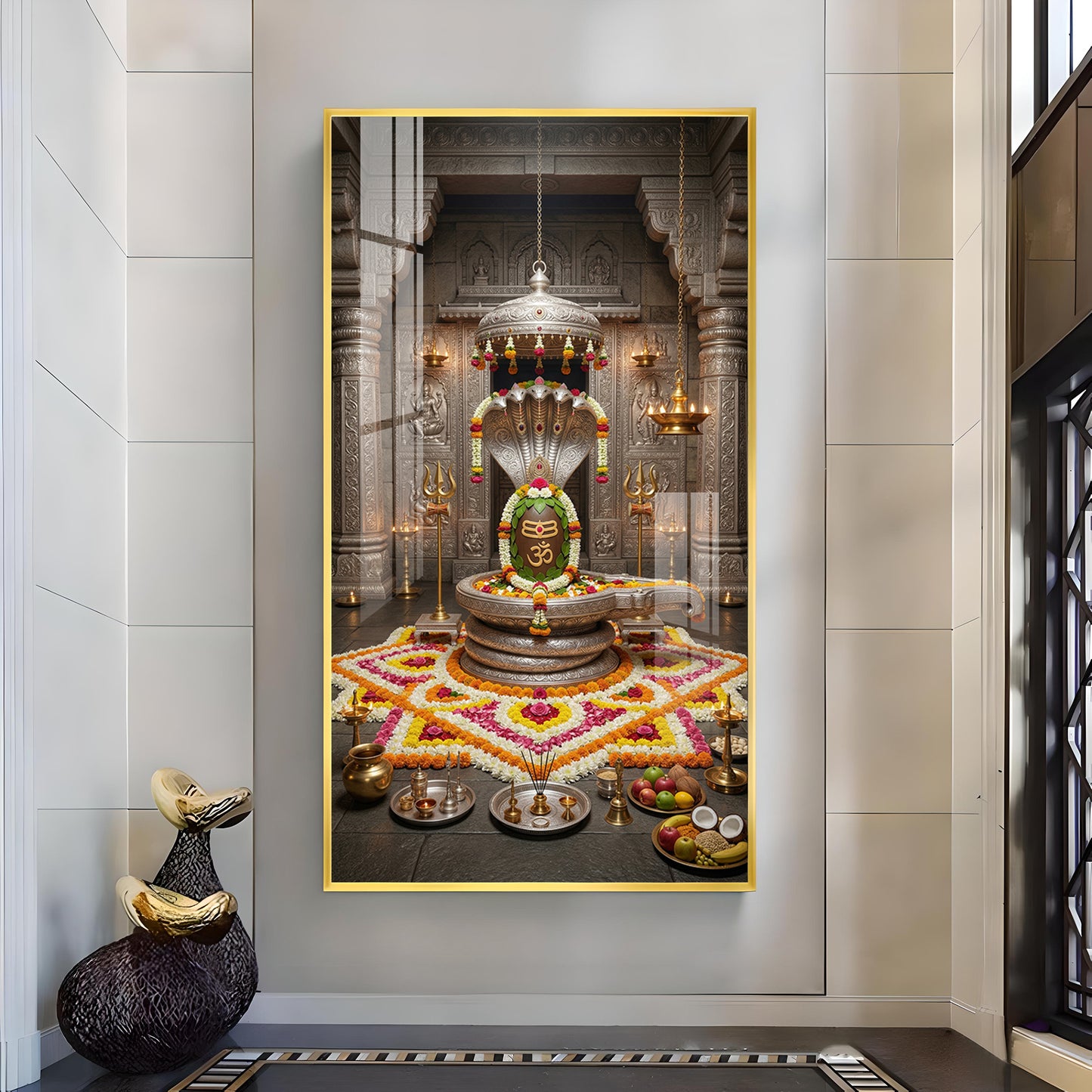 Divine Omkareshwar Jyotirlinga Glass Finish Vertical Wall Art