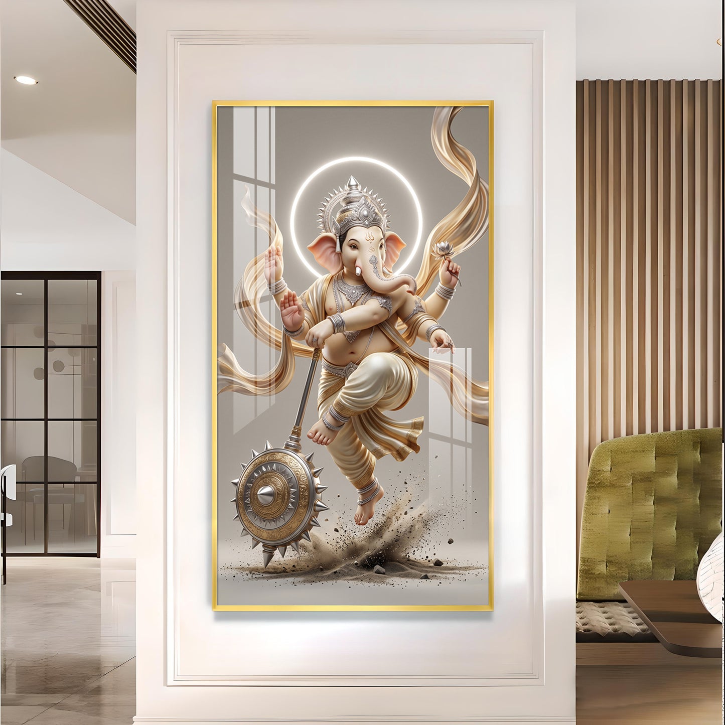 Divine Lord Ganesha ji Glass Finish Vertical Wall Art
