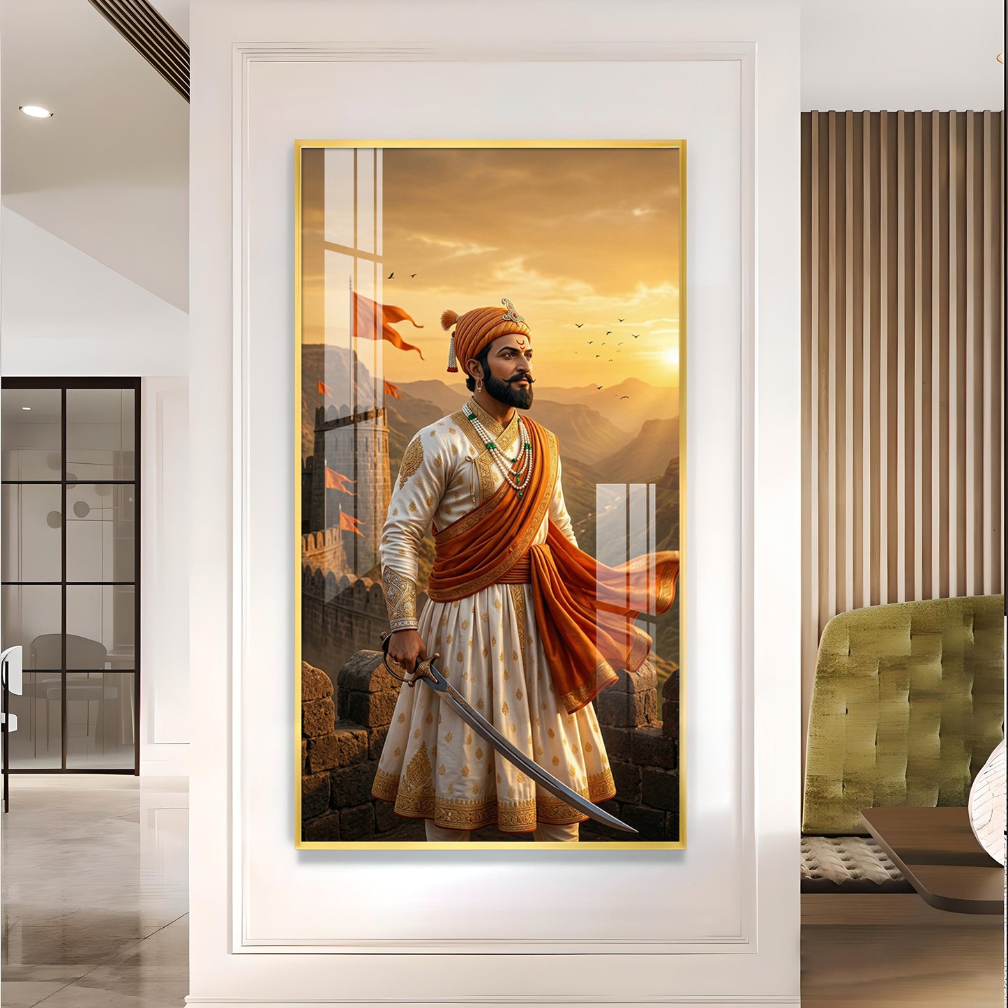 Shivaji Maharaj Warrior Spirit Glass Finish Vertical Wall Art