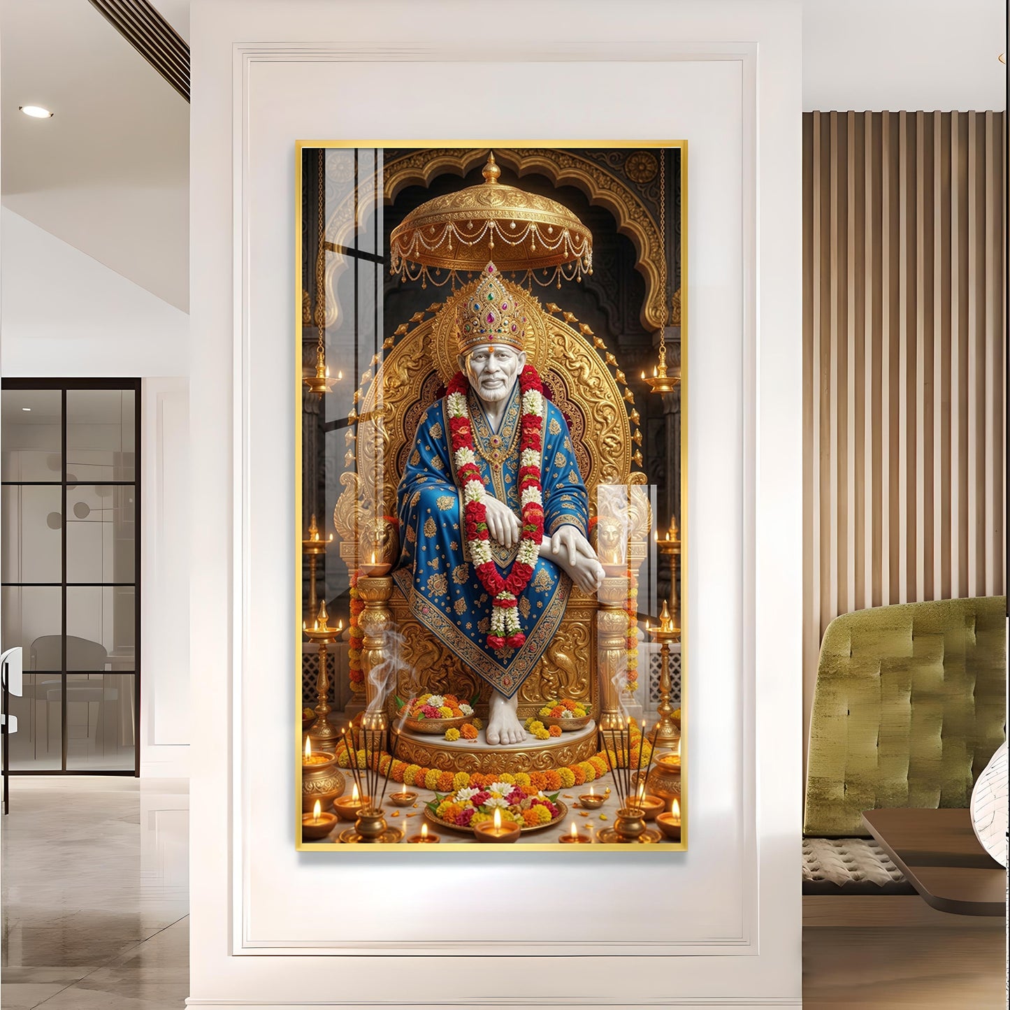 Shridi Sai Baba Glass Finish Vertical Wall Art