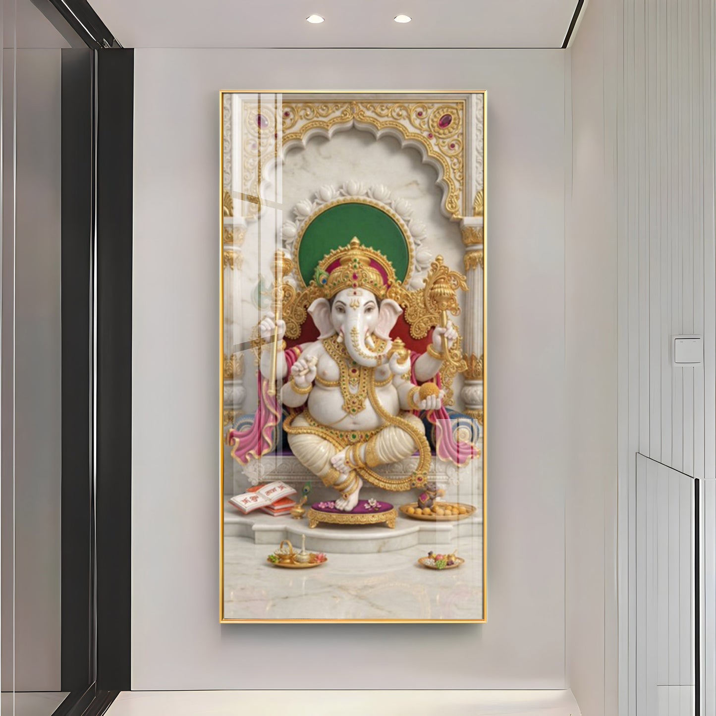 Lord Shree Ganesha Glass Finish Vertical Wall Art