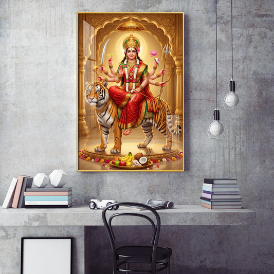 Sherawali Maa Glass Finish Vertical Wall Art