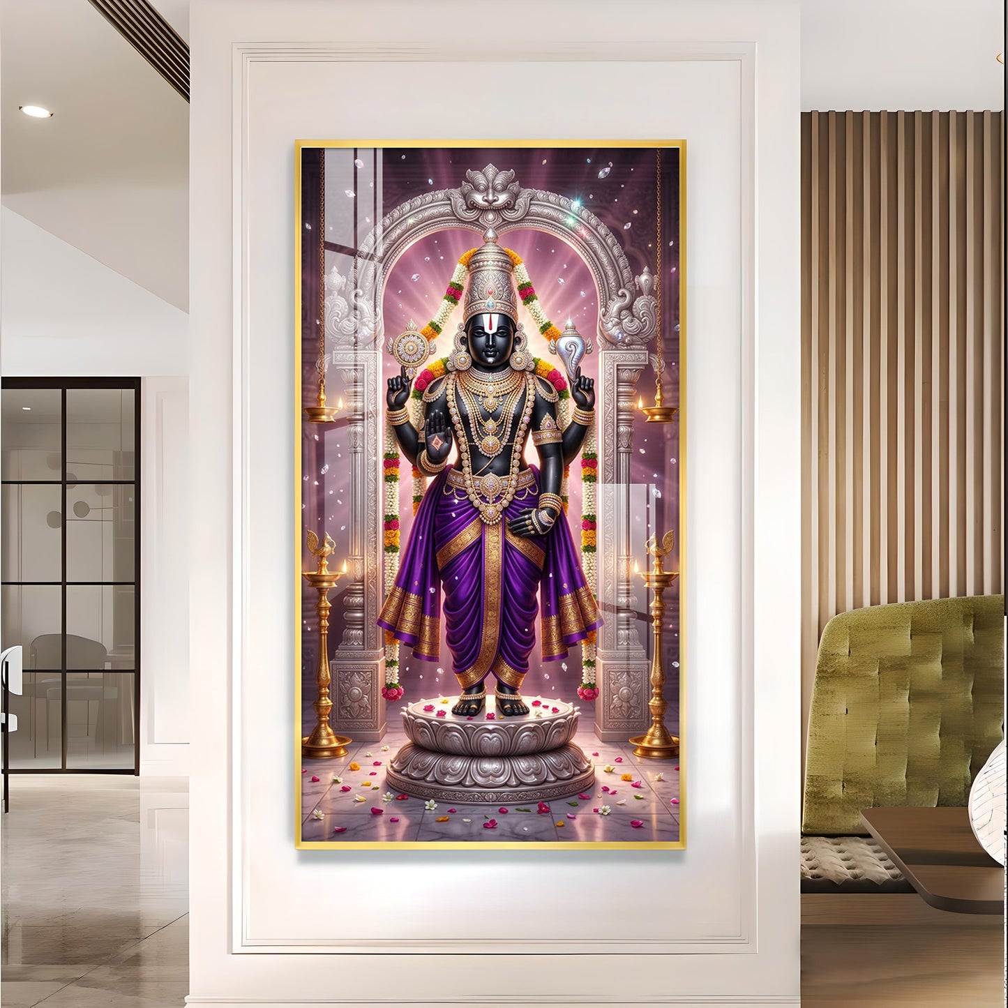 Om Namo Venkateswara Glass Finish Vertical Wall Art