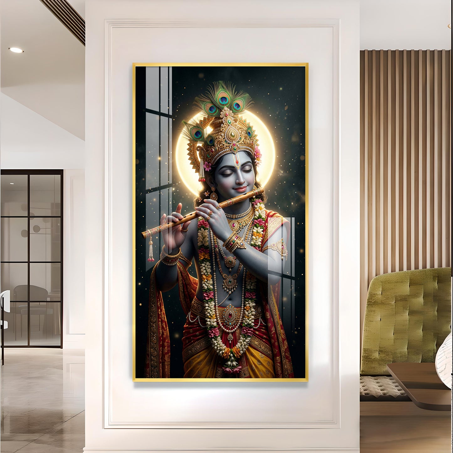 Divine Hare Krishna Glass Finish Vertical Wall Art