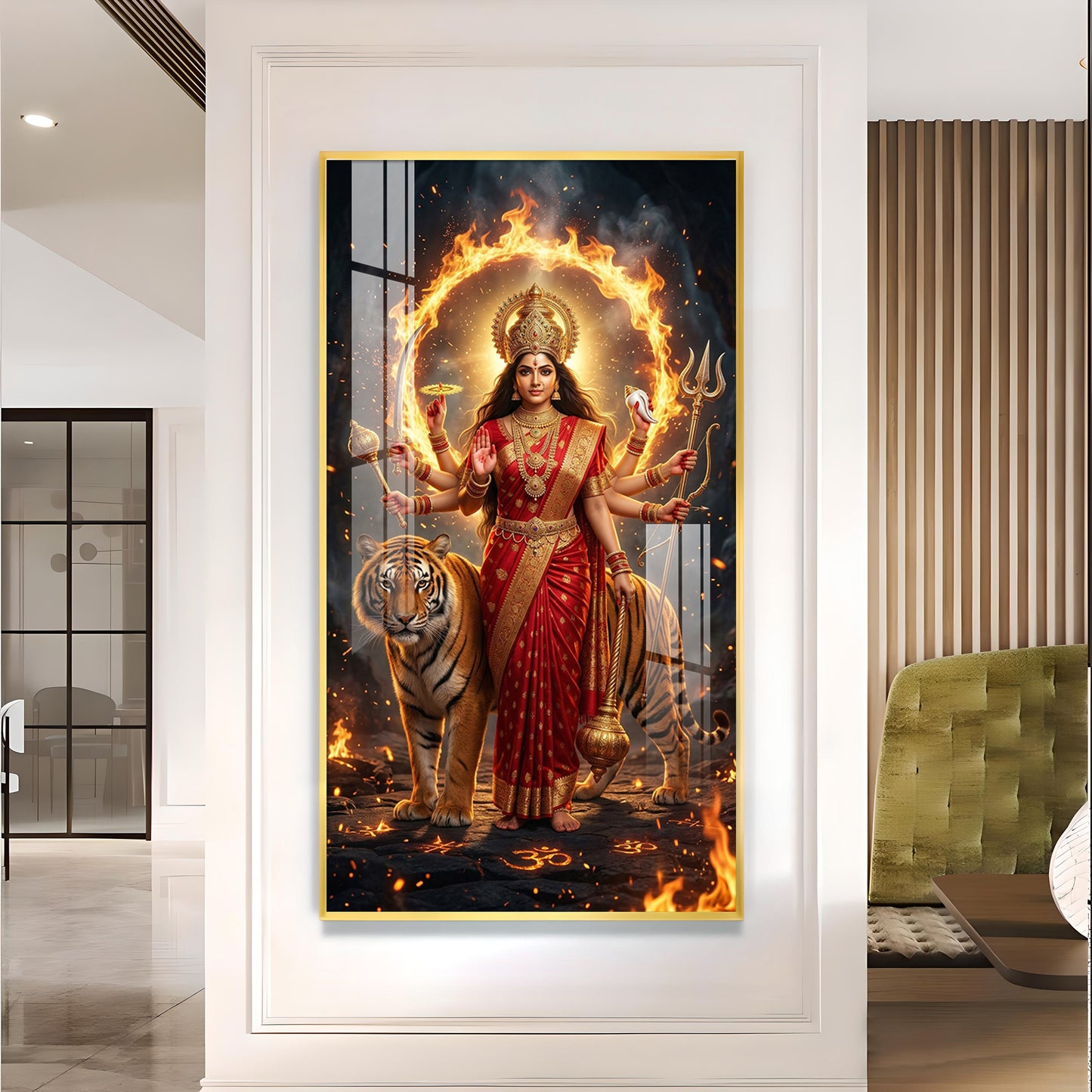 Divine Maa Durga Glass Finish Vertical Wall Art